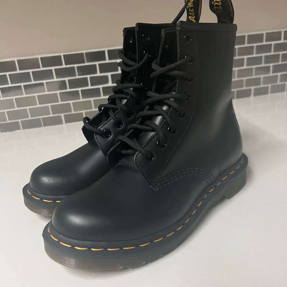 Dr. Martens Black Combat Moto Boots with Chunky Sole